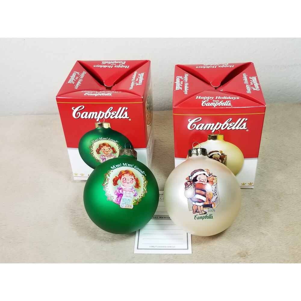 Christmas Tree Ball Ornament Campbell's 2005 2006 Mm Mm Good New In Box x2
